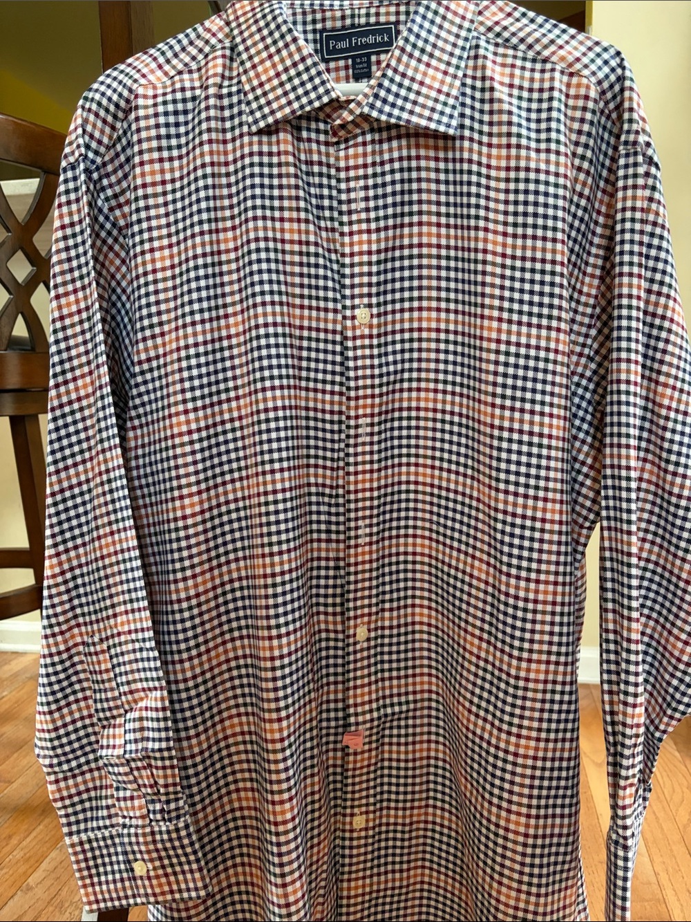 Paul Fredrick Orange and Navy Check Button-Down Dress Shirt